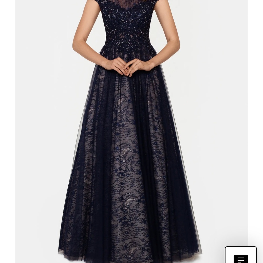 Xscape Navy Lace Maxi Dress